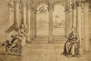 Zvěstování; kresba od Raphaela. Louvre, Paříž od Raffaello Sanzio Raphael